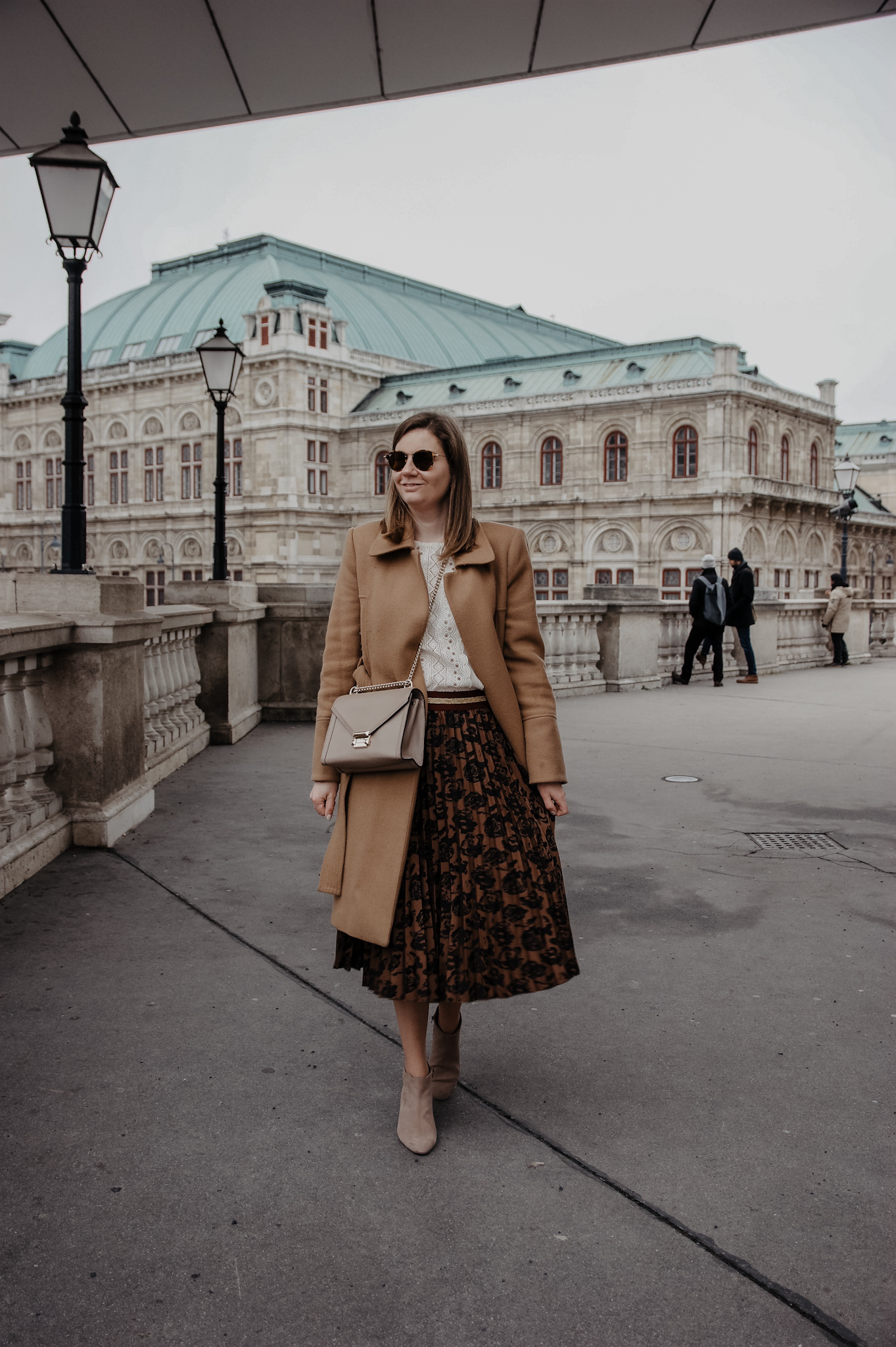 Winter Outfit Camel Coat midi skirt