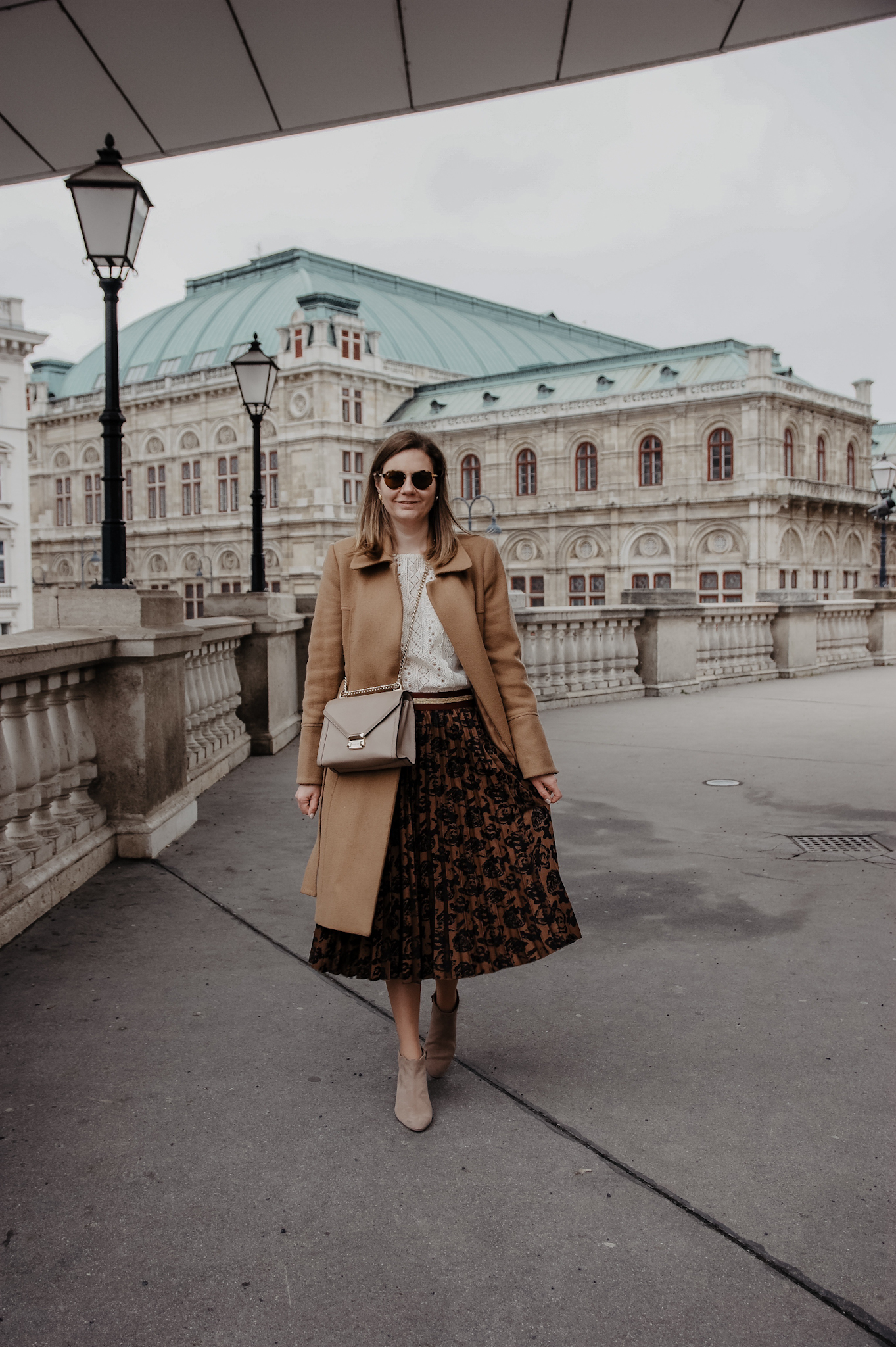 Winter Outfit Camel Coat midi skirt