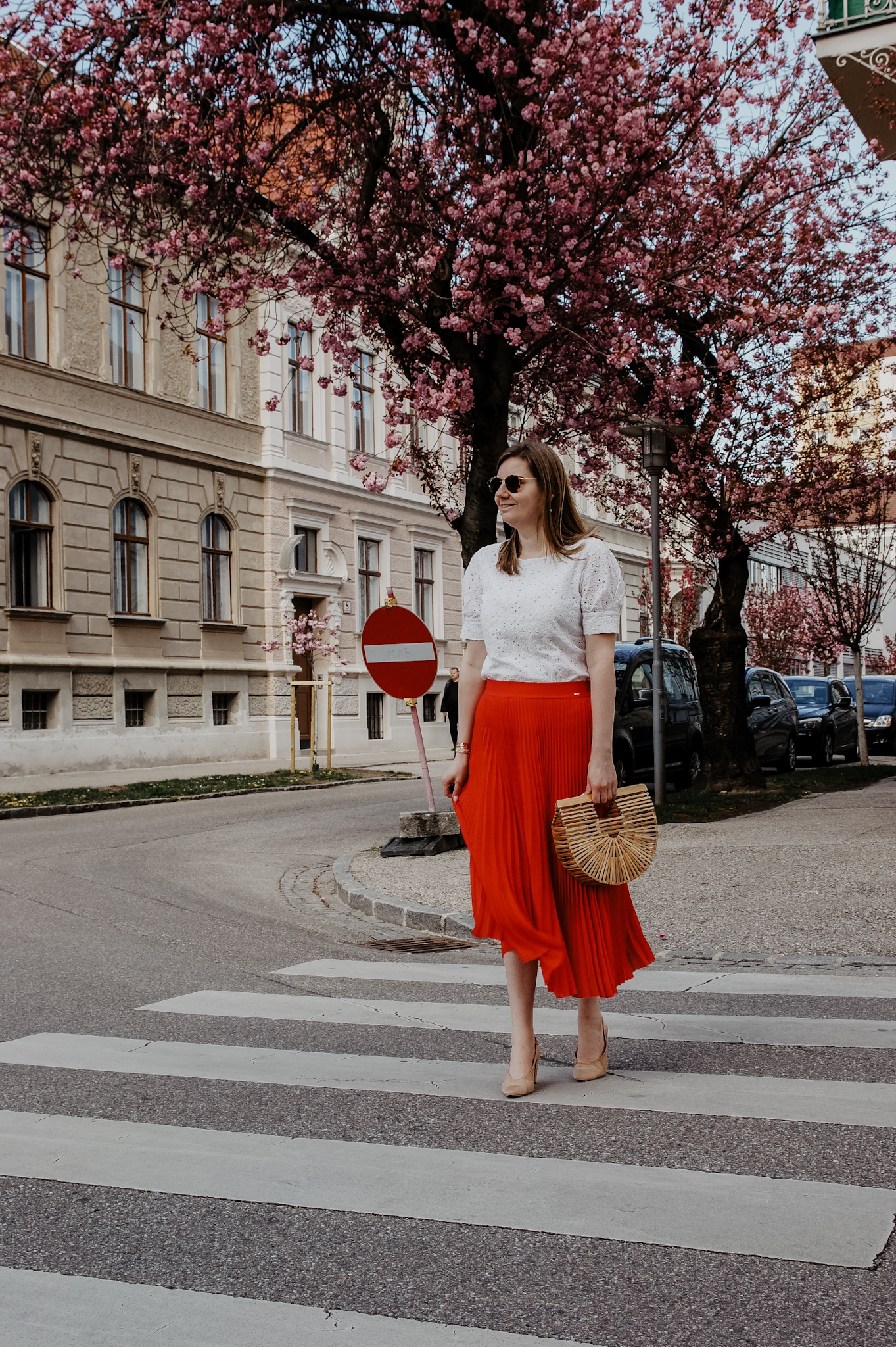 Taifun Plisseerock rot, Streetstyle, Spring Outfit