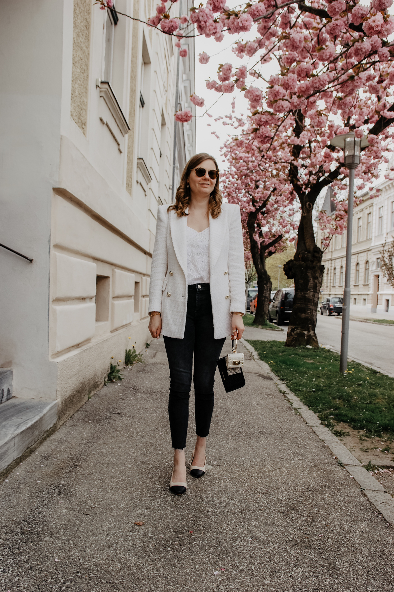 Zara Blazer, Jeans, Outfit, spring, cherry blossom