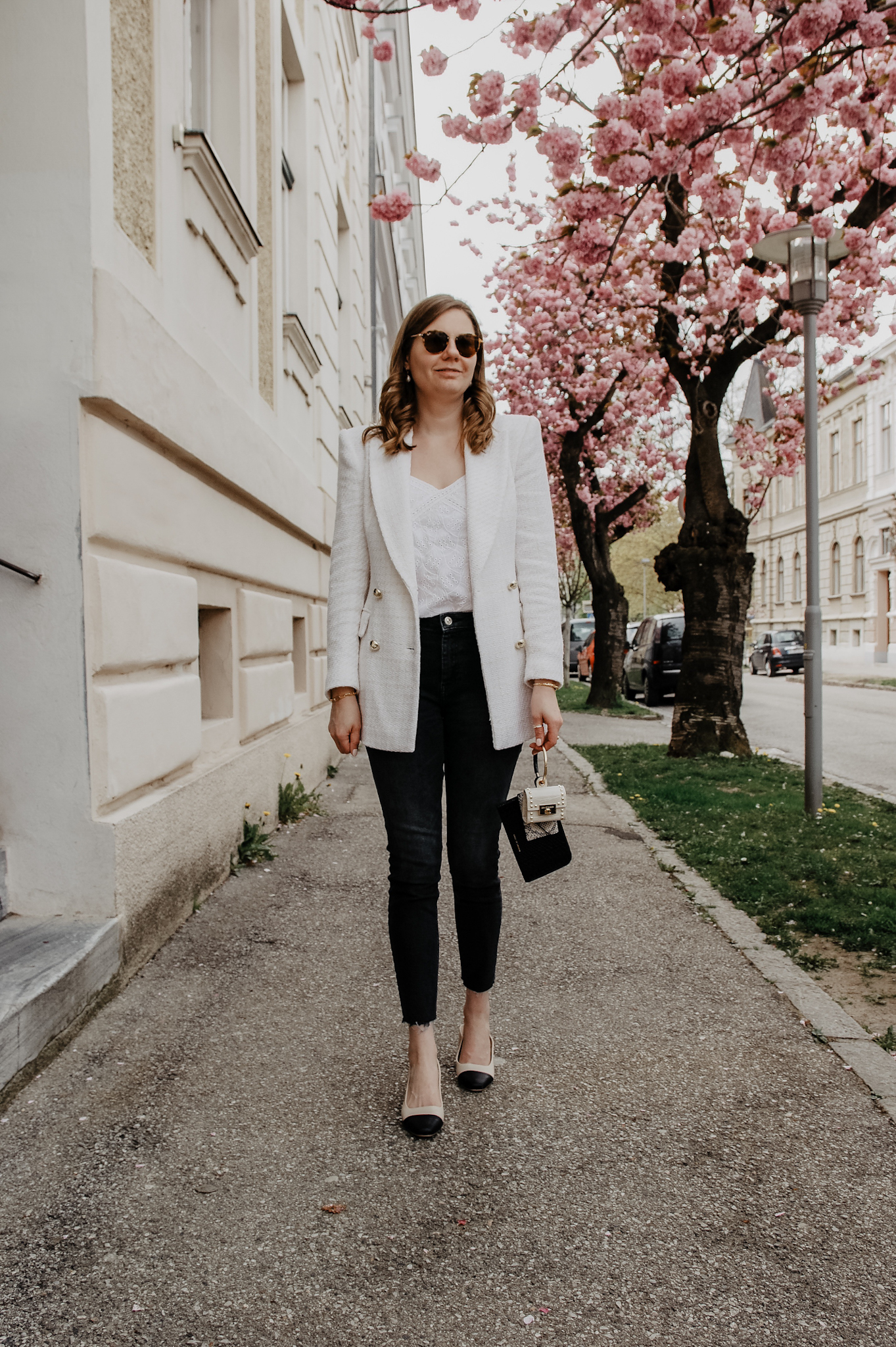 Zara Blazer, Jeans, Outfit, spring, cherry blossom