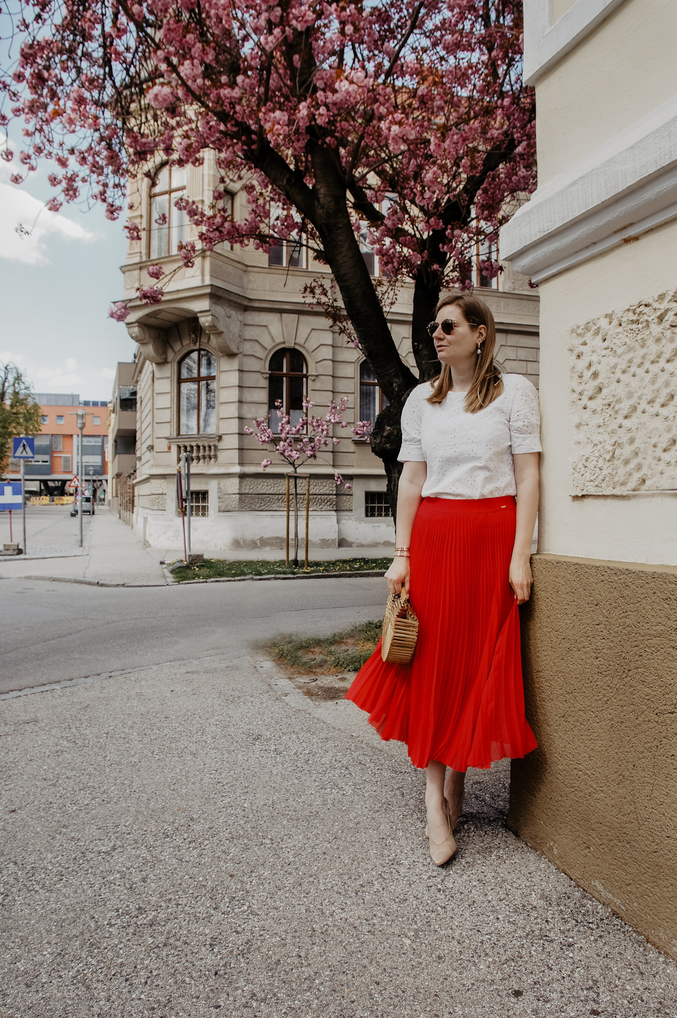 Taifun Plisseerock rot, Streetstyle, Spring Outfit