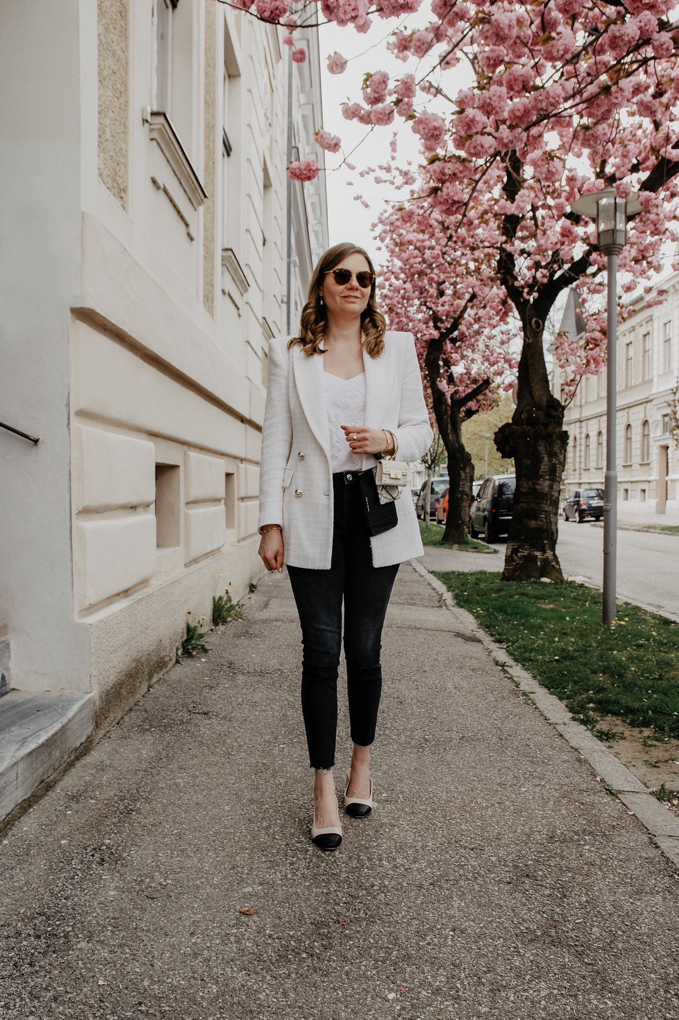 Zara Blazer, Jeans, Outfit, spring, cherry blossom
