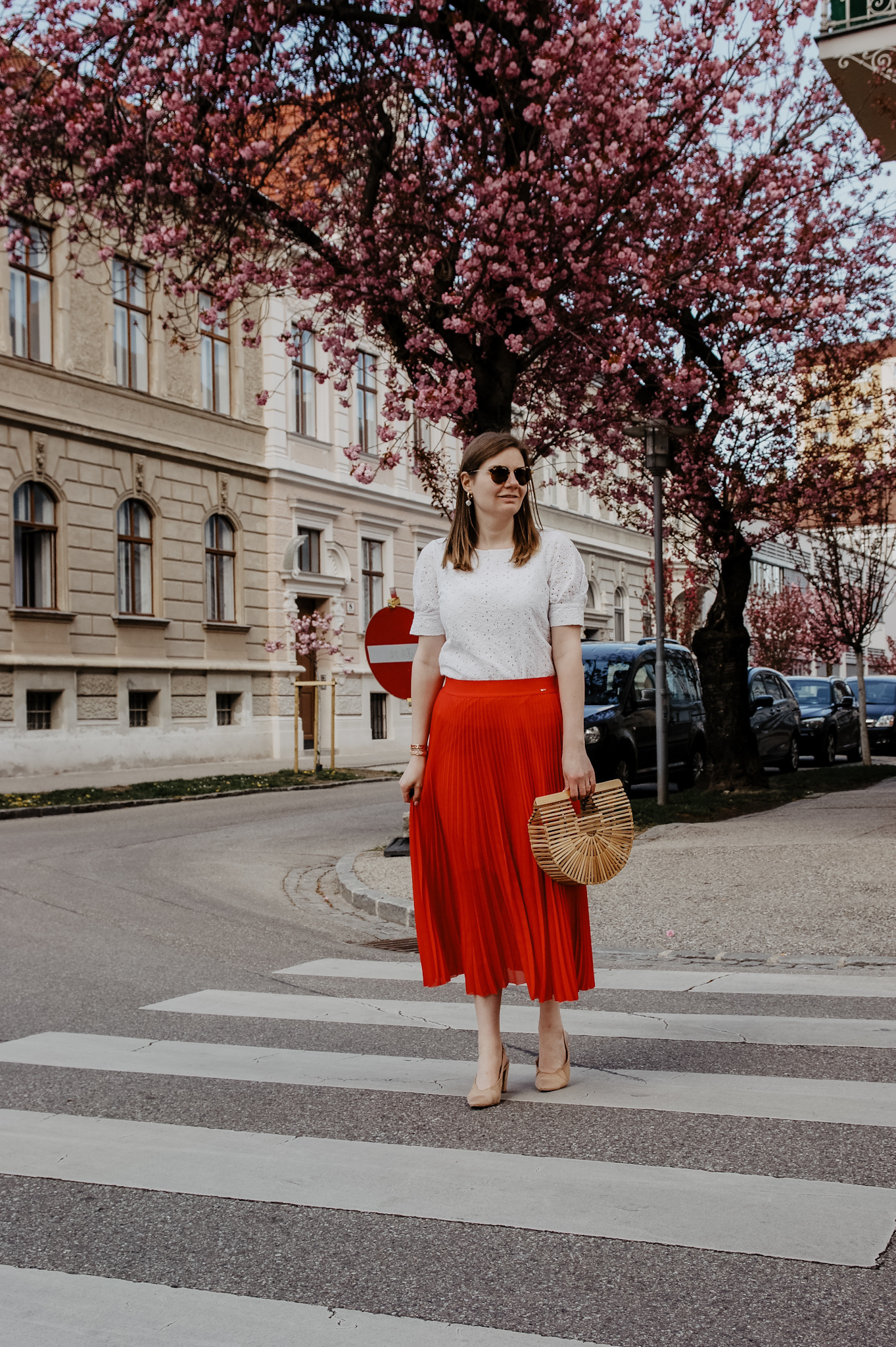 Taifun Plisseerock rot, Streetstyle, Spring Outfit