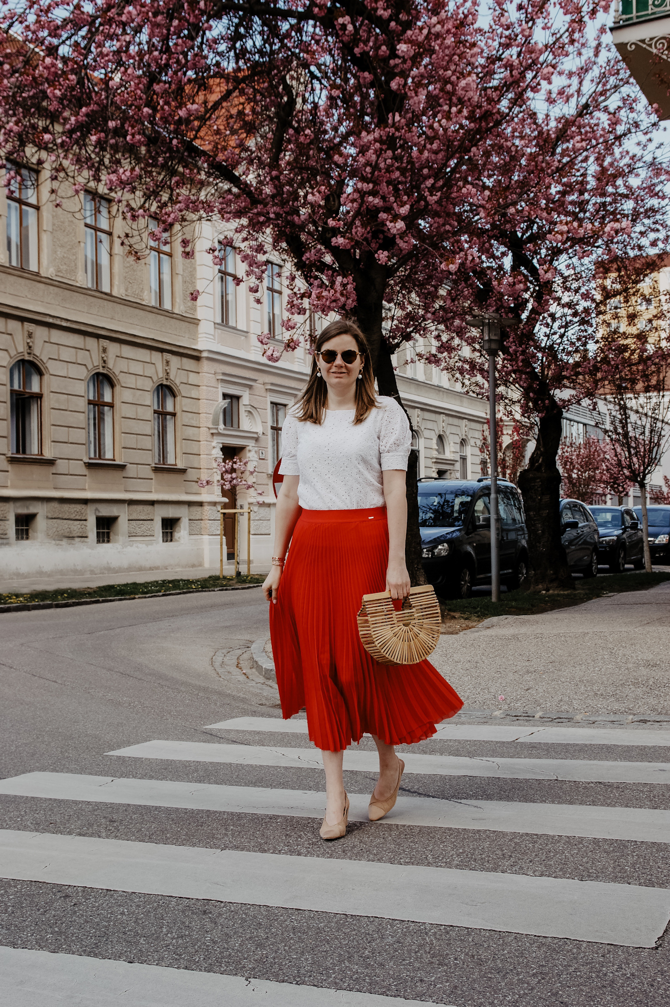 Taifun Plisseerock rot, Streetstyle, Spring Outfit