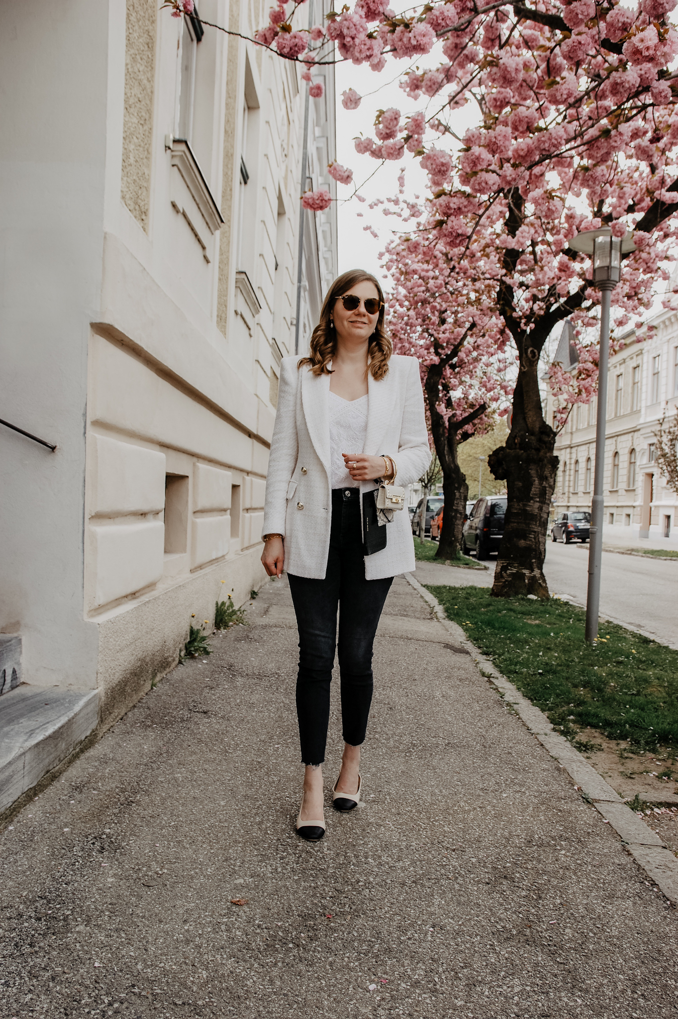 Zara Blazer, Jeans, Outfit, spring, cherry blossom