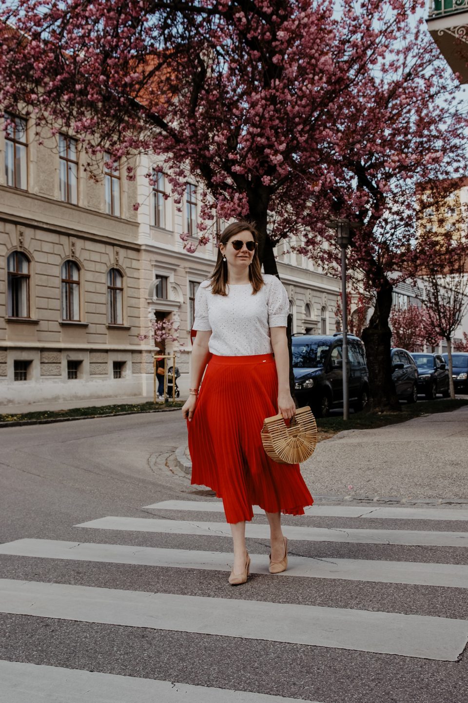 Taifun Plisseerock rot, Streetstyle, Spring Outfit