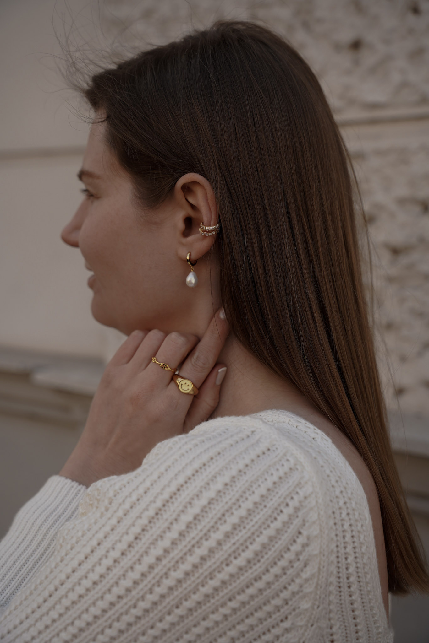XENOX jewelry, smiley Ring, Pearl earrings