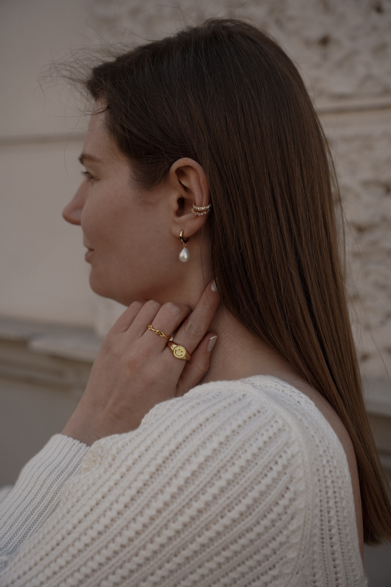 XENOX jewelry, smiley Ring, Pearl earrings
