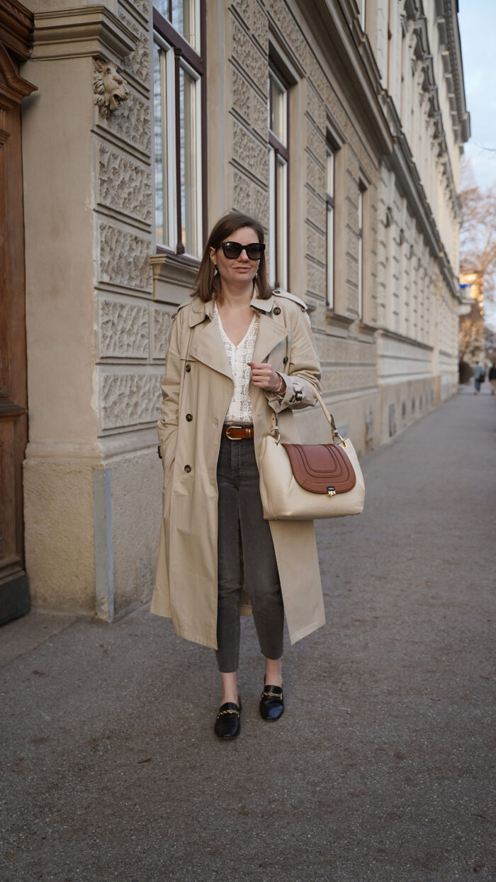 Spring Outfit Trenchcoat, Beige, Jeans, Zoe Lu Day Buddy