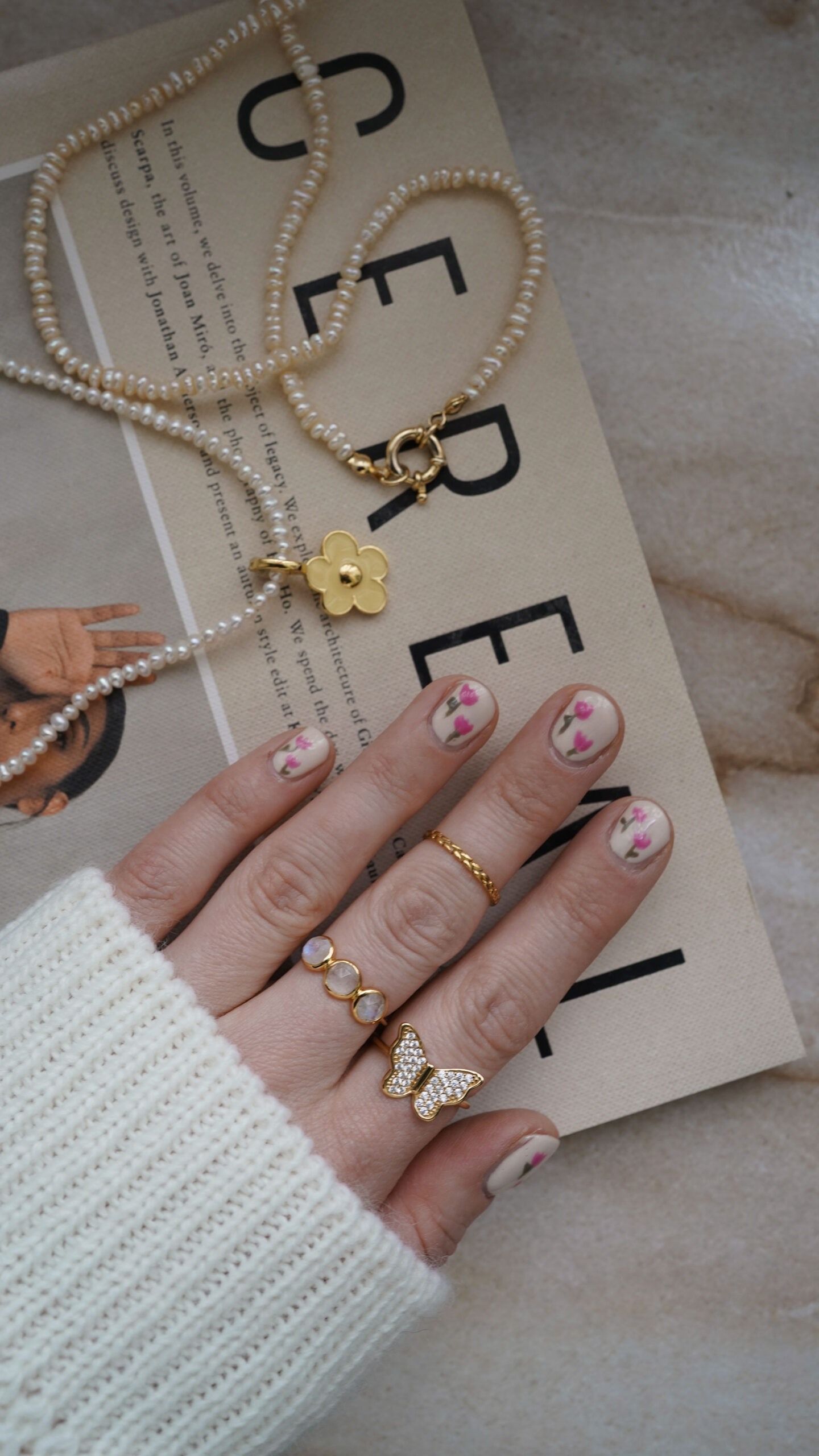 flower nails beige pink green striplac alessandro