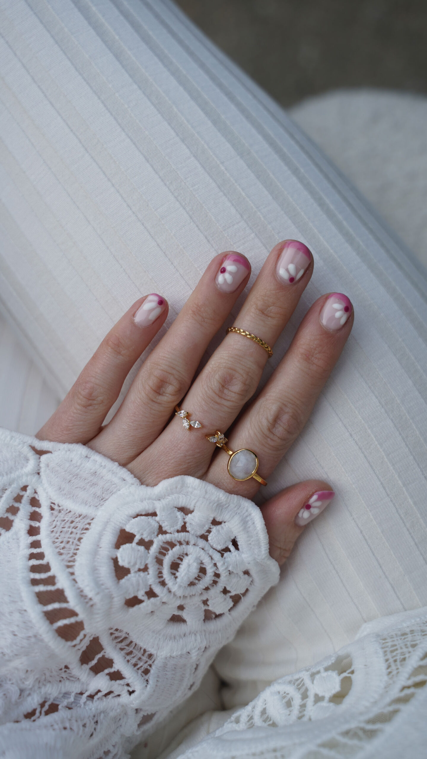 pink white flower nail design striplac