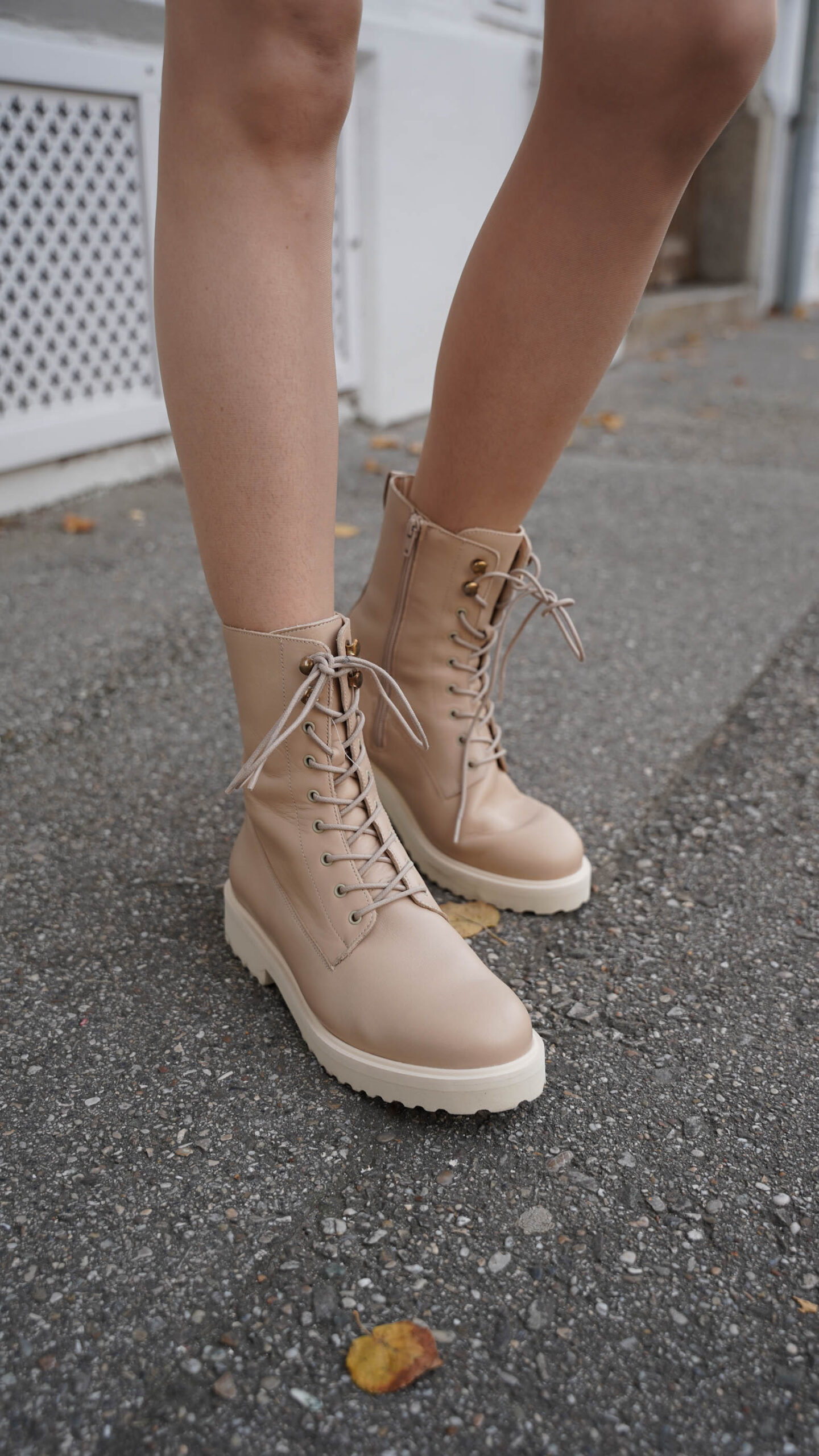 Chunky boots, beige, Schnürstiefeletten, Stiefeletten, la shoe