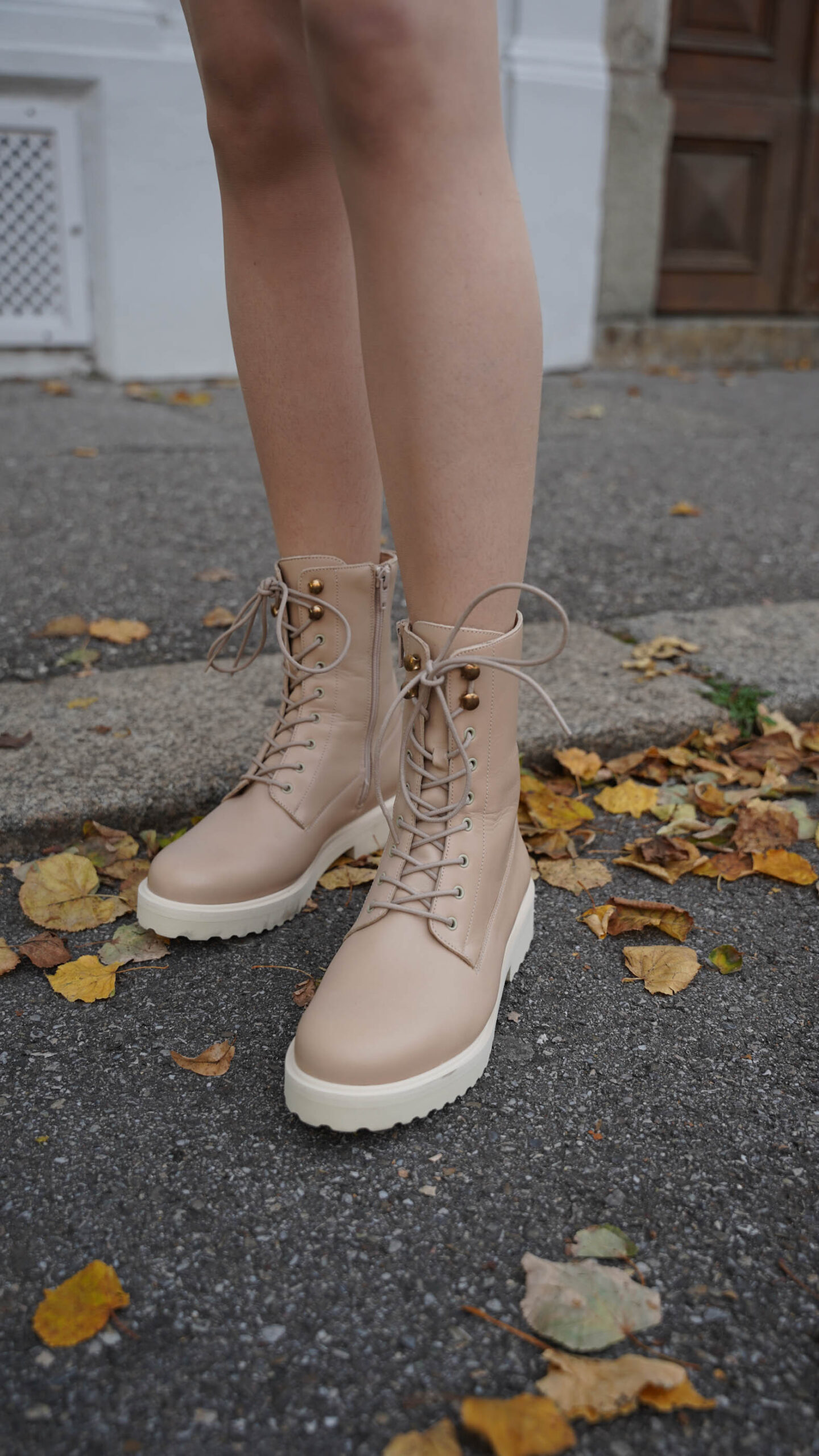 Chunky boots, beige, Schnürstiefeletten, Stiefeletten, la shoe