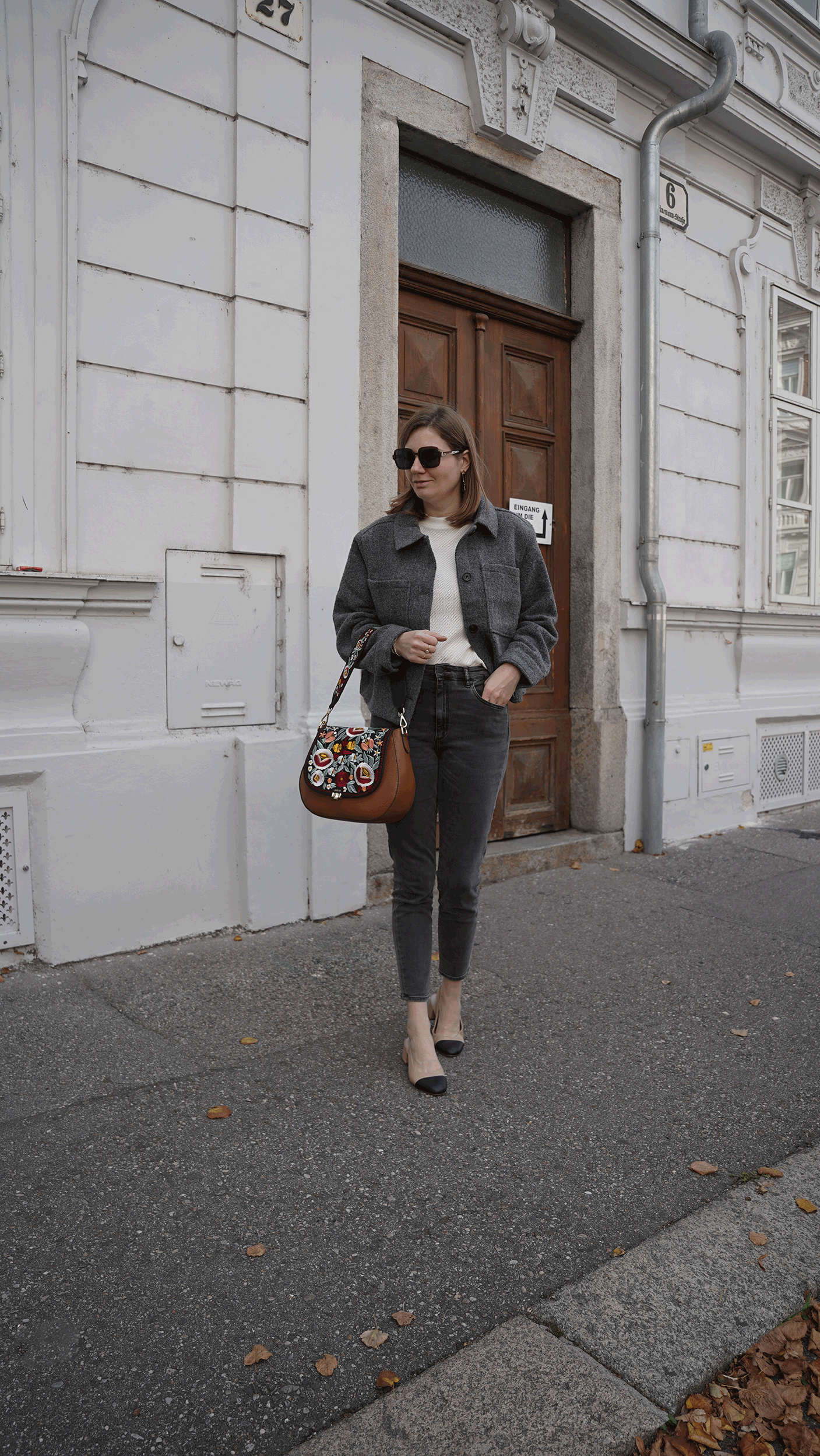 h&m grey jacket outfit