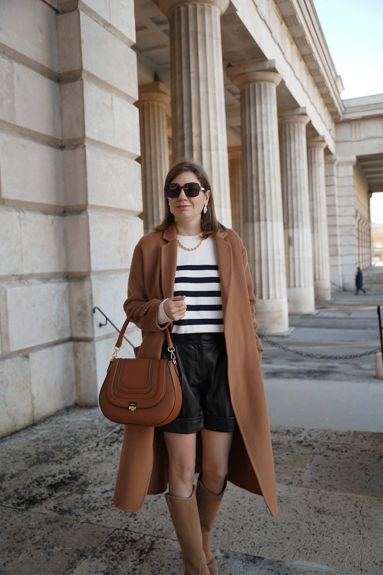 Ledershorts, Sézane Mantel, Winter Outfit, Vienna