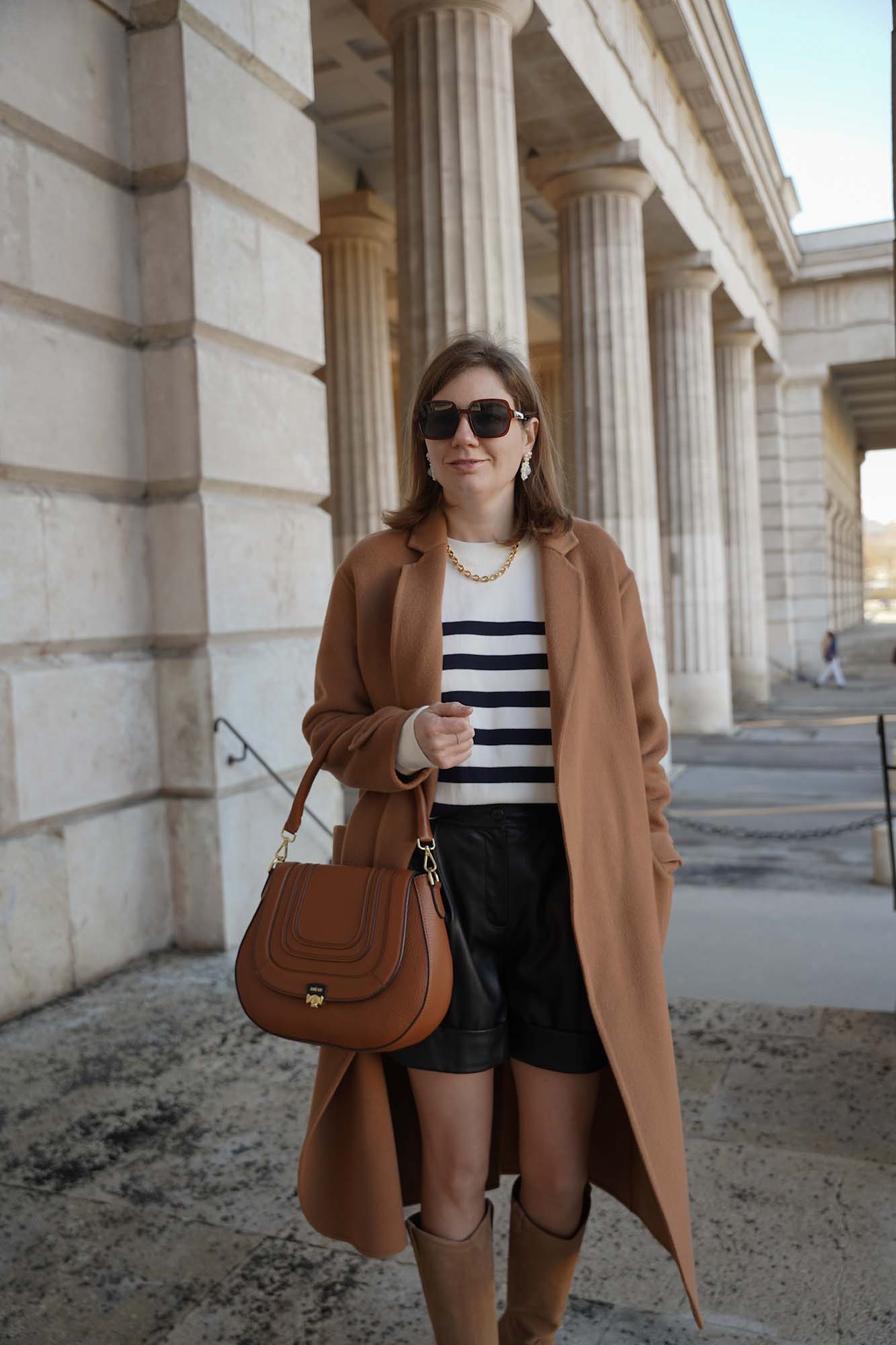 Ledershorts, Sézane Mantel, Winter Outfit, Vienna