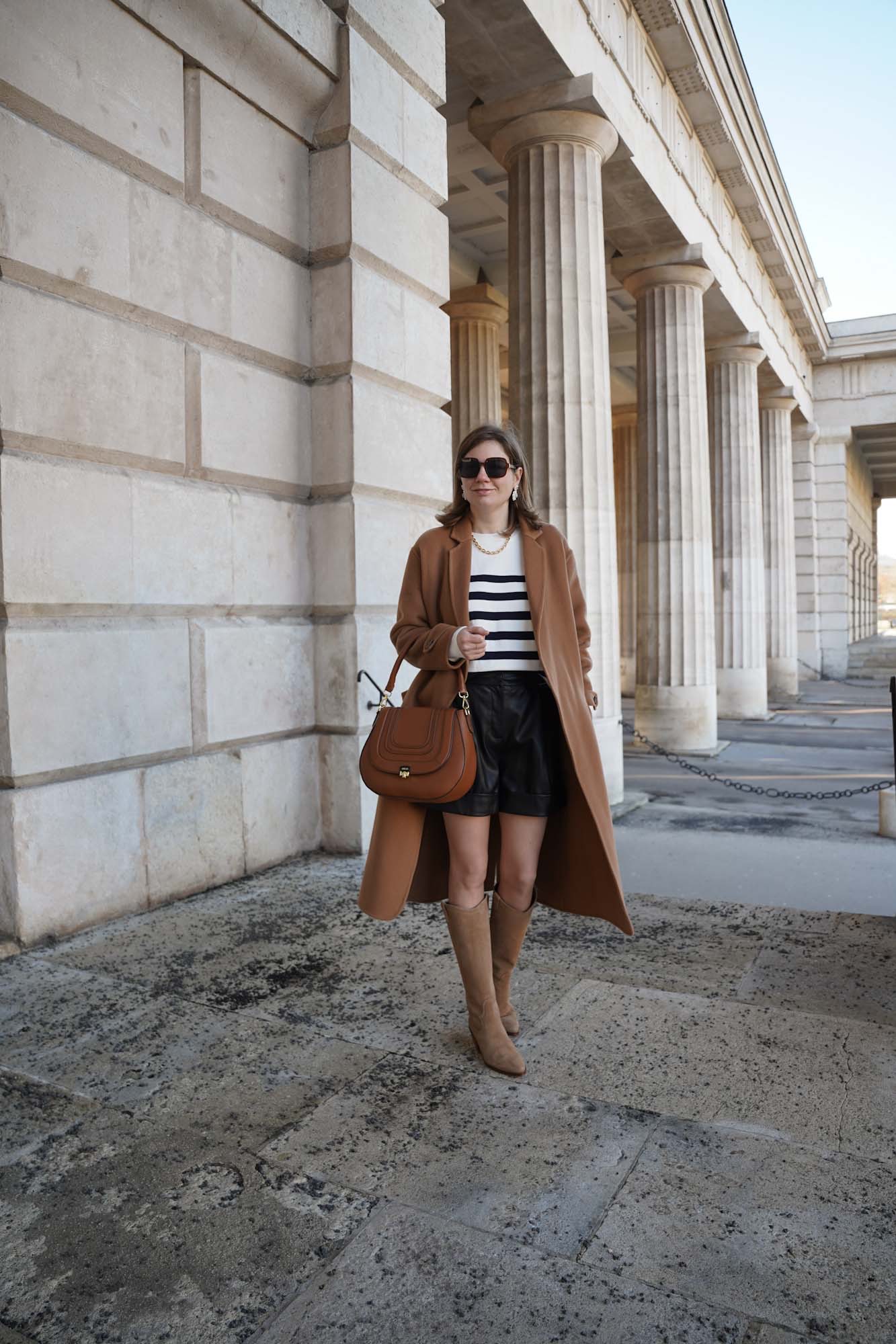 Ledershorts, Sézane Mantel, Winter Outfit, Vienna 