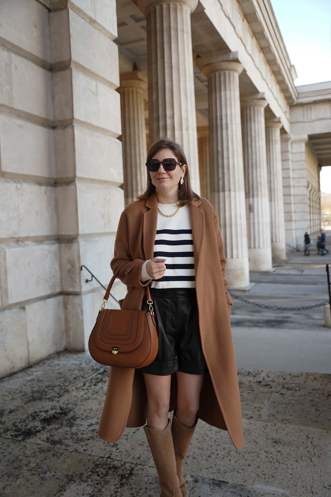 Ledershorts, Sézane Mantel, Winter Outfit, Vienna 