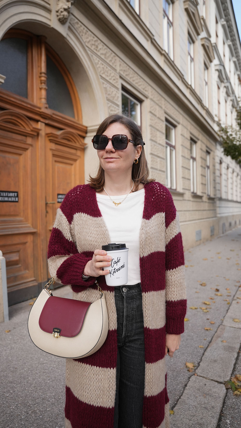 SassyClassy Long Cardigan bordeaux beige