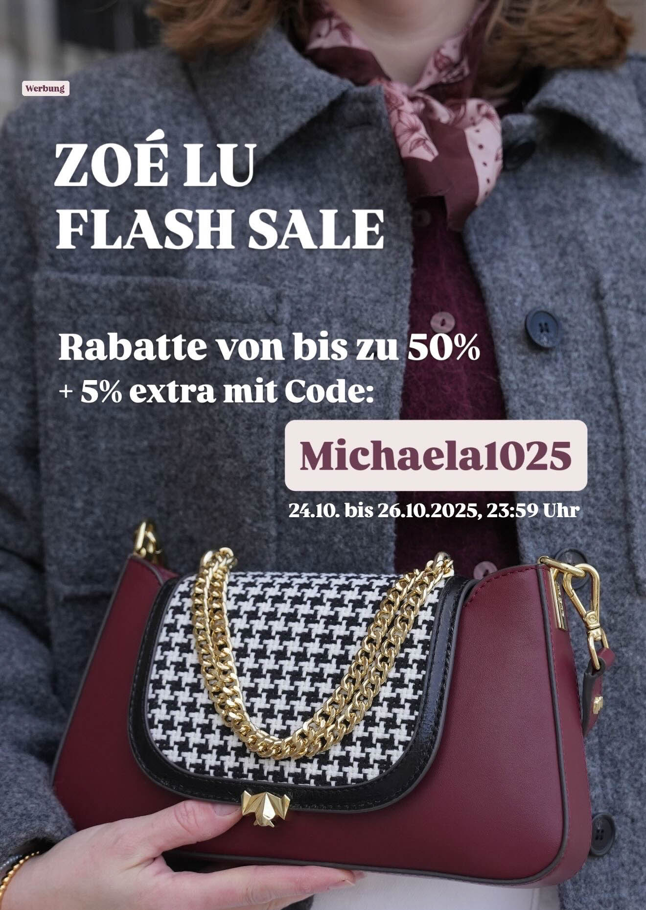 Zoe Lu flash sale code Bordeaux bag