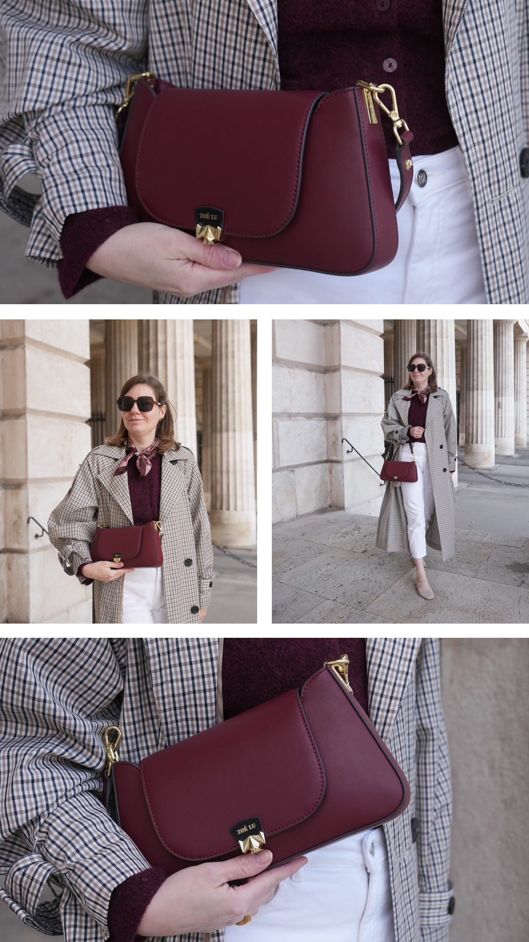 Trenchcoat Sézane Clyde Bordeaux bag autumn outfit autumn bag, accessories, bordeaux bag, zoe lu, mini pochette